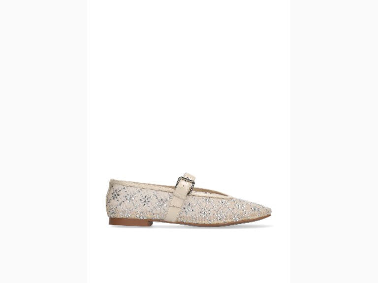 Bibi Lou Sequin Mesh Ballet Flat - White