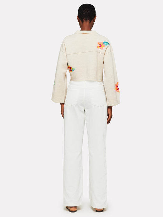 Brodie Cashmere Tropical Embroidry Jacket - Antique White