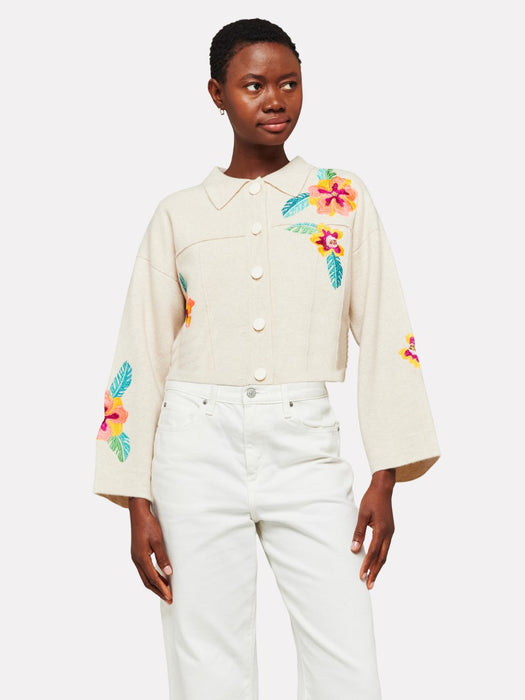 Brodie Cashmere Tropical Embroidry Jacket - Antique White