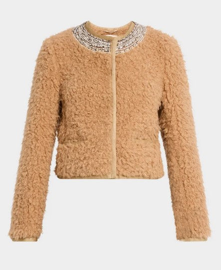 Cinq a Sept Cristie Embellished Coat - Camel