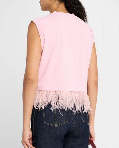 Cinq a Sept Cropped Feather Tee - Pink