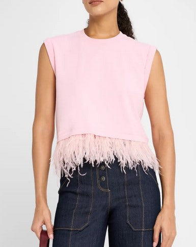 Cinq a Sept Cropped Feather Tee - Pink