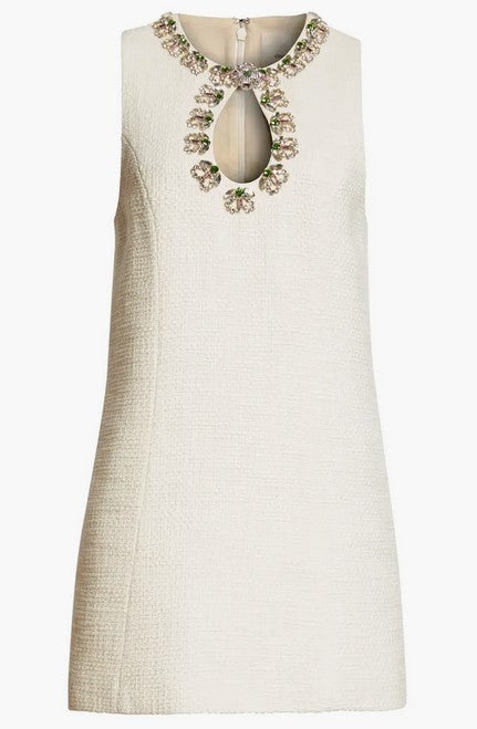 Cinq a Sept Franchelle Crystal Tweed Dress - Gardenia