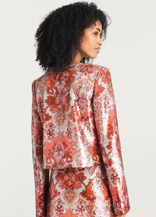 Cinq a Sept Sequin Damask Aspen Jacket - Pink Poppy