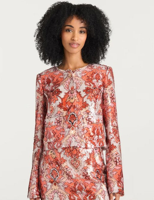 Cinq a Sept Sequin Damask Aspen Jacket - Pink Poppy