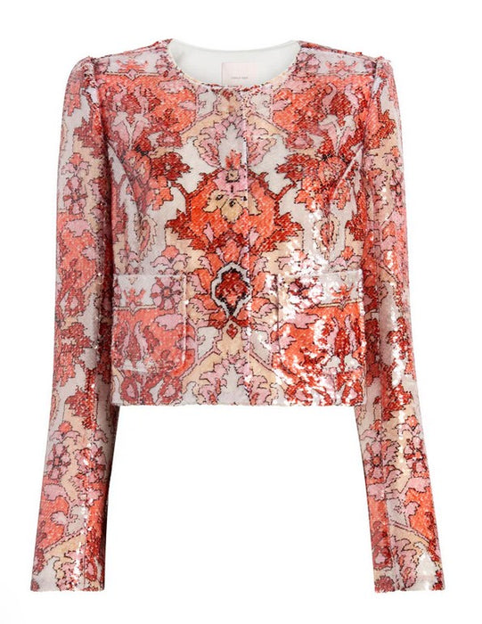 Cinq a Sept Sequin Damask Aspen Jacket - Pink Poppy