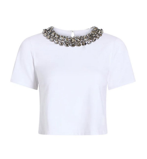 Cinq a Sept Chunky Necklace Shrunken Tee - White