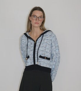 Central Park West Oona Shrunken Tweed Hoodie - Blue