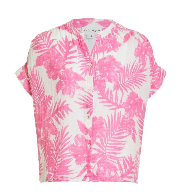 Felicite Short Sleeve Gauze Top - Pink Palm