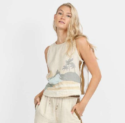 Las Surenas Linen Tank Top - Ipanema Beige