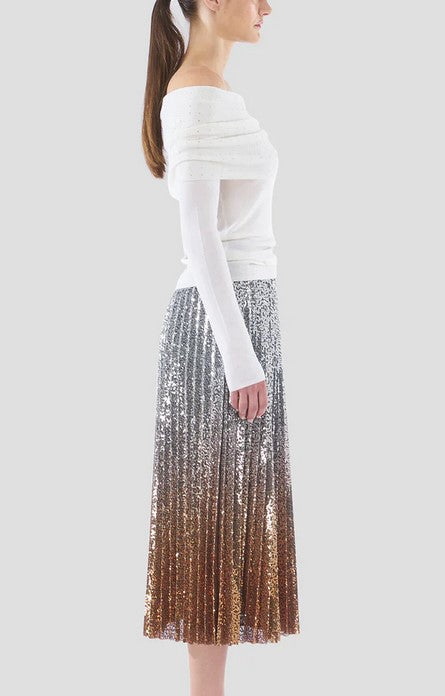 Le Superbe Belinda Ombre Pleat Skirt - Metals