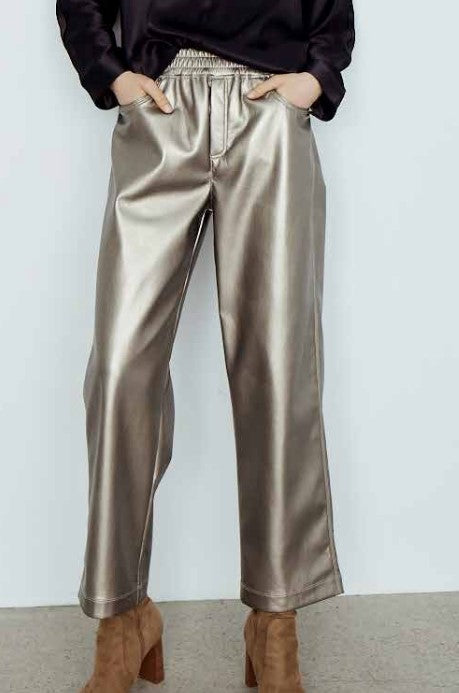 Melissa Nepton Harlow Metallic Vegan Leather Pants - Sage