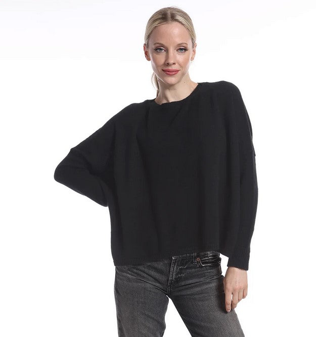 Minnie Rose Cashmere Long Sleeve Crop Sweater Black Charcoal