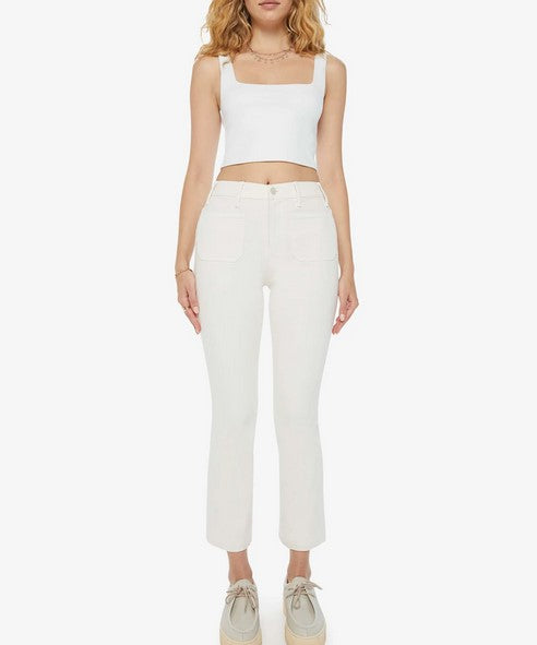 Mother The Hustler Patch Pocket Flood Jeans - Cream Puffs