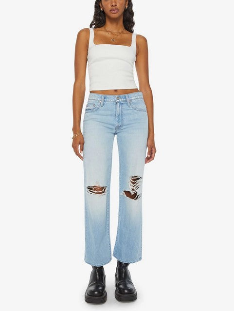 Mother Mid Rise Rambler Zip Flood Jeans - Ripped Off