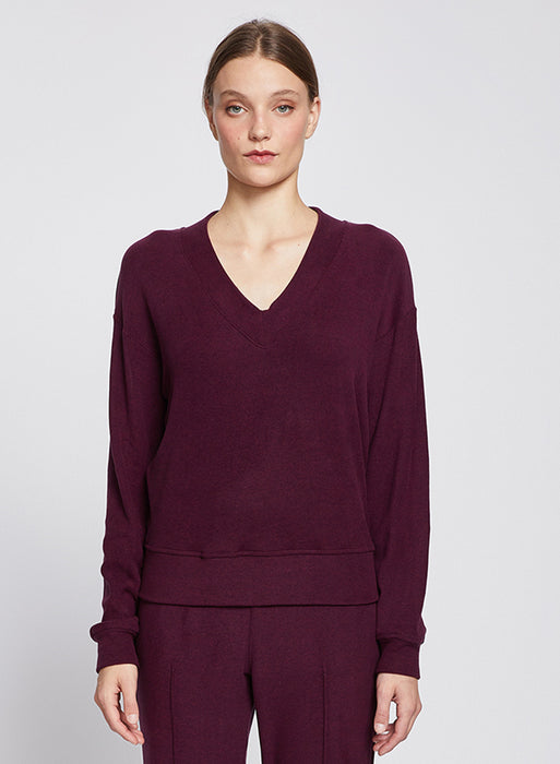 Stateside Honeyluxe V Neck Pullover - Cherry Liquor