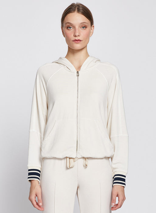 Stateside Softest Fleece Ribbed Zip Hoodie - Cream