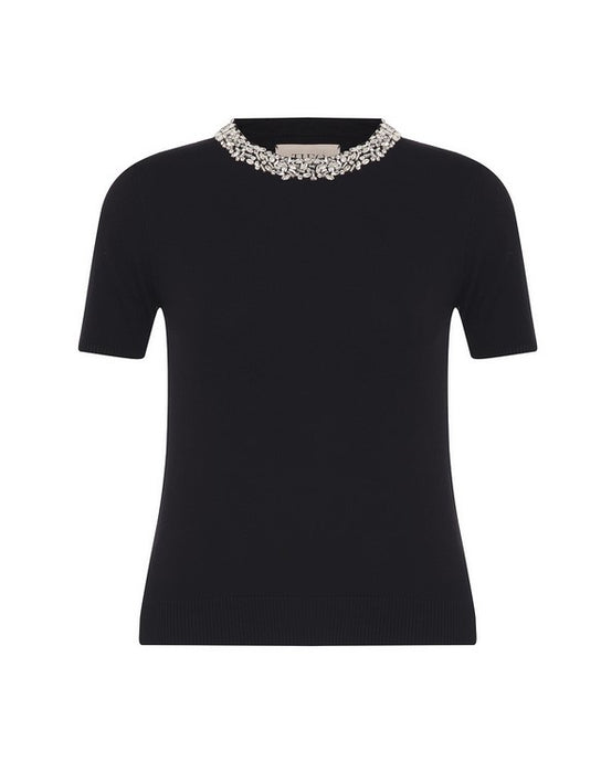 Theo Nomia Embellished Knit Tee - Black