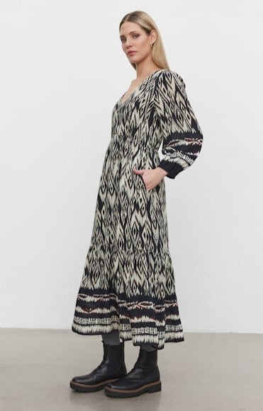 Velvet Catherine Boho Dress - Black/Ecru