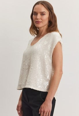 Velvet Eloire Sequin Top - Cream